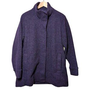 Lands End Boucle Fleece Coat Womens XL Petite 18P Jacket Cozy Purple